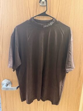 YoungLA Brown Short Sleeve Crewneck Tee with Neck Logo